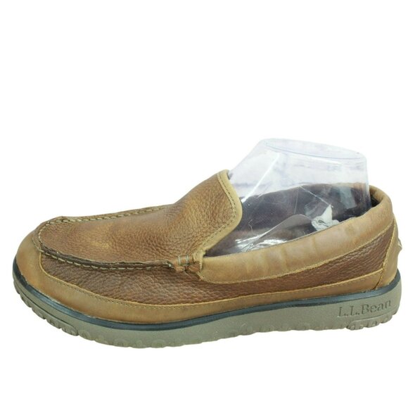 LL Bean All Week Brown Leather Shearling Lined Moccasin Slippers Size 9 M - Picture 1 of 9